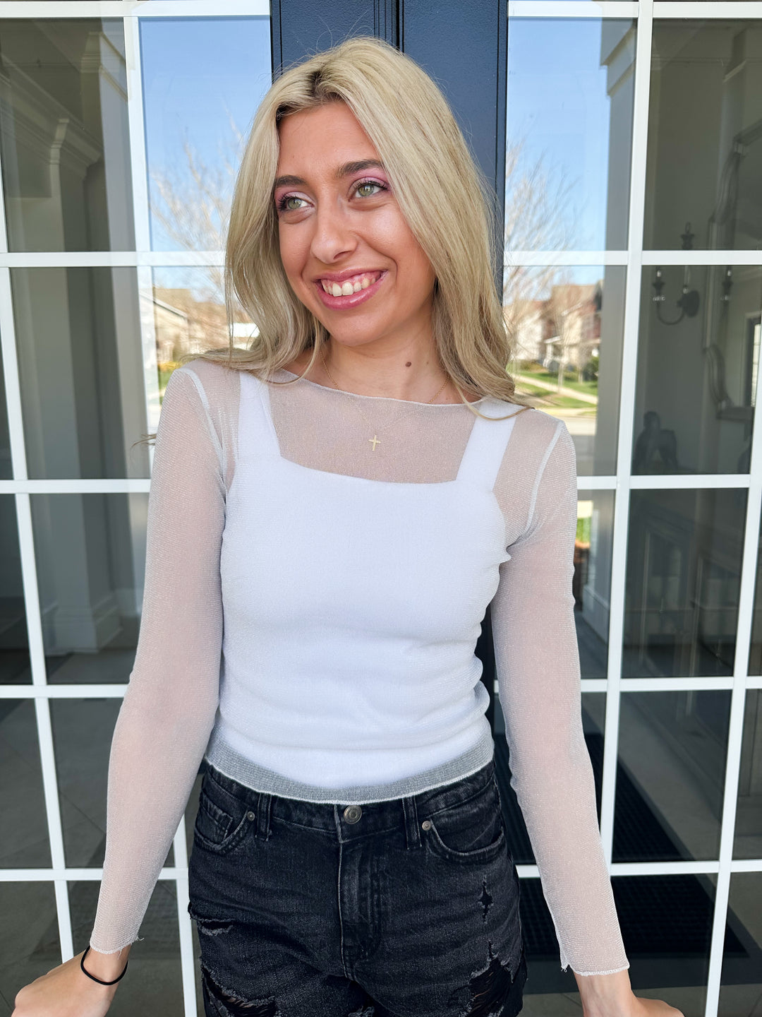 shimmer mesh top