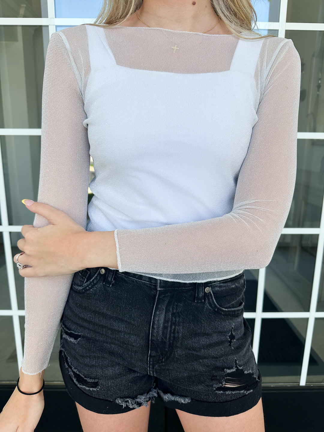 shimmer mesh top